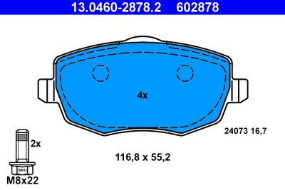 Комплект тормозных колодок, дисковый тормоз ATE 13.0460-2878.2 для LANCIA YPSILON