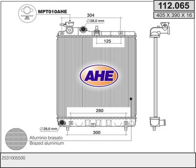 Радиатор, охлаждение двигателя AHE 112.065 для HYUNDAI ATOS