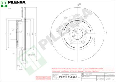 Тормозной диск PILENGA V1651 для TOYOTA PREMIO