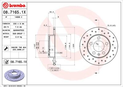 Тормозной диск BREMBO 08.7165.1X для AUDI A2