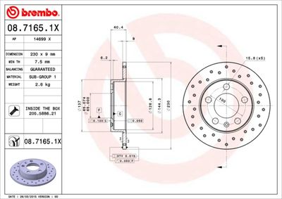 BREMBO 08.7165.1X Тормозные диски  для SKODA ROOMSTER (Шкода Роомстер)