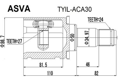 Шарнирный комплект, приводной вал ASVA TYIL-ACA30 для TOYOTA SIENNA