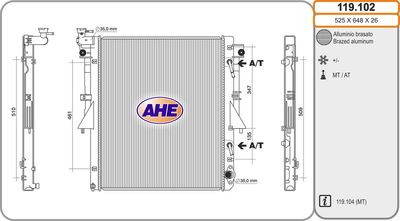 Радиатор, охлаждение двигателя AHE 119.102 для FIAT FULLBACK