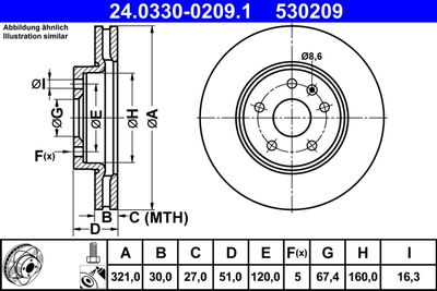 Тормозной диск ATE 24.0330-0209.1 для CHEVROLET CAMARO