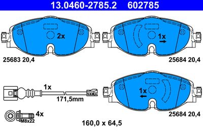 Комплект тормозных колодок, дисковый тормоз ATE 13.0460-2785.2 для SEAT ATECA