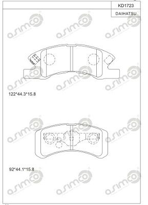Комплект тормозных колодок, дисковый тормоз ASIMCO KD1723 для MITSUBISHI MIRAGE