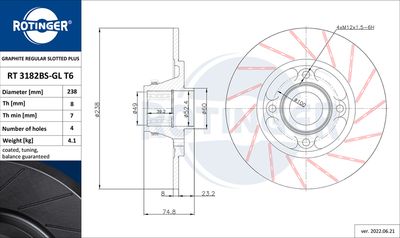 Tarcza hamulcowa ROTINGER RT 3182BS-GL T6