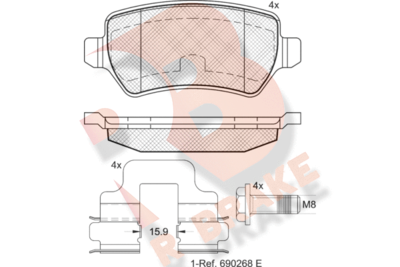 Комплект тормозных колодок, дисковый тормоз R BRAKE RB1622-204 для CHEVROLET VIVA