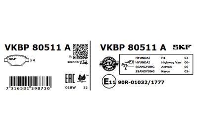 Комплект тормозных колодок, дисковый тормоз VKBP 80511 A