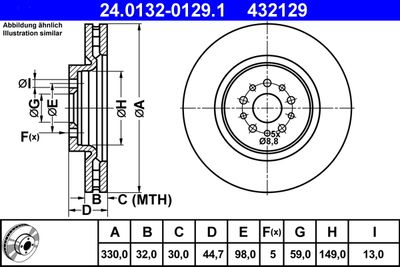 ATE 24.0132-0129.1 Тормозные диски  для ALFA ROMEO 147 (Альфа-ромео 147)