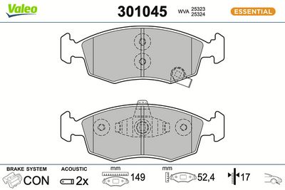 BREMSBELAGSATZ SCHEIBENBREMSE VALEO 301045