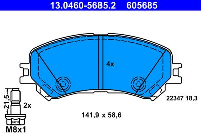 Комплект тормозных колодок, дисковый тормоз ATE 13.0460-5685.2 для RENAULT TALISMAN