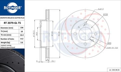 Тормозной диск ROTINGER RT 2079-GL T5 для MITSUBISHI COLT