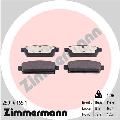 ZIMMERMANN 25096.165.1 Тормозные колодки и сигнализаторы  для CHEVROLET  (Шевроле Траx)