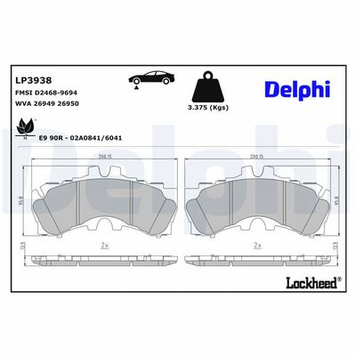 комплект спирачно феродо, дискови спирачки DELPHI