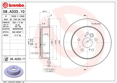 Тормозной диск BREMBO 08.A333.10 для CHERY TIGGO