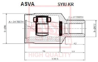 Шарнирный комплект, приводной вал ASVA SYIU-KR для SSANGYONG ACTYON