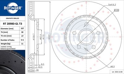 спирачен диск ROTINGER RT 20980-GL T3