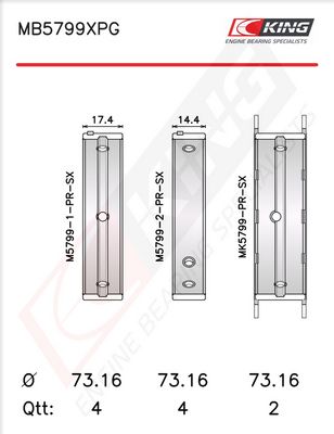 Комплект черупки на лагера на коляновия вал KING MB5799XPG0.5