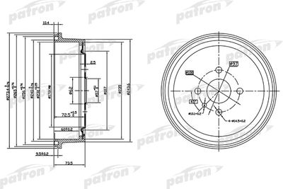 Тормозной барабан PATRON PDR1122 для OPEL DIPLOMAT