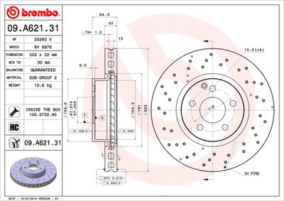 BREMBO Bremsscheibe PRIME LINE - UV Coated (09.A621.31)
