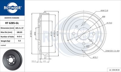 спирачен барабан ROTINGER RT 6285-GL