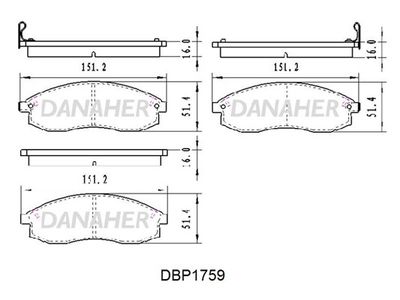 Комплект тормозных колодок, дисковый тормоз DANAHER DBP1759 для MITSUBISHI L200