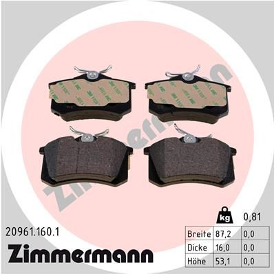 Комплект тормозных колодок, дисковый тормоз ZIMMERMANN 20961.160.1 для RENAULT MODUS