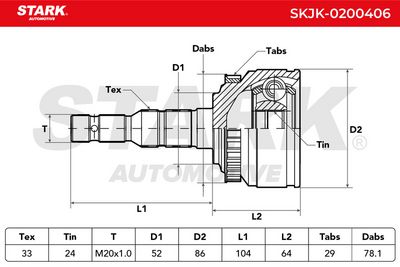 каре комплект, полуоска STARK SKJK-0200406