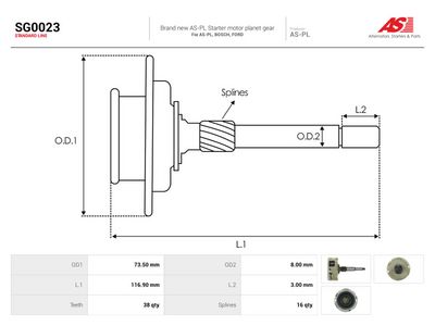 Gearring, planetgear (starter) AS-PL SG0023