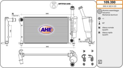 Радиатор, охлаждение двигателя AHE 109.390 для FIAT PANDA