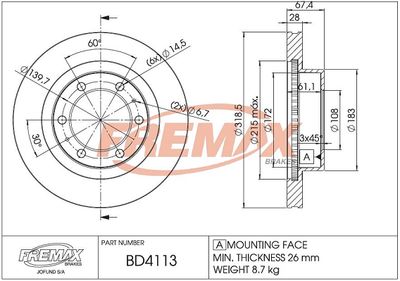 FREMAX BD-4113 Тормозные диски  для TOYOTA FORTUNER (Тойота Фортунер)