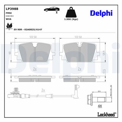 комплект спирачно феродо, дискови спирачки DELPHI LP3988