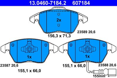 ATE 13.0460-7184.2 Тормозные колодки и сигнализаторы  для SKODA RAPID (Шкода Рапид)