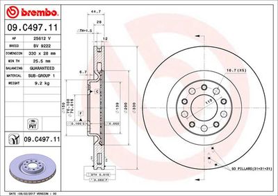 Тормозной диск BREMBO 09.C497.11 для ALFA ROMEO STELVIO