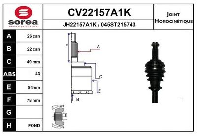 GELENKSATZ ANTRIEBSWELLE EAI CV22157A1K