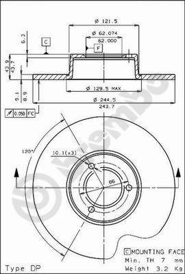 Тормозной диск BREMBO 08.3969.10 для PEUGEOT 104