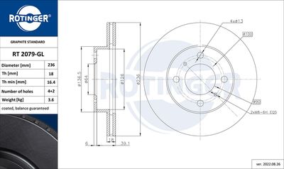 Тормозной диск ROTINGER RT 2079-GL для MITSUBISHI COLT