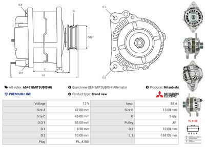 GENERATOR / ALTERNATOR AS-PL A5461MITSUBISHI 4