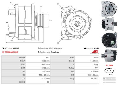 GENERATOR / ALTERNATOR AS-PL A3800S 4