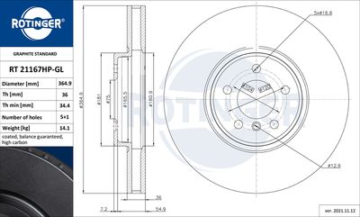 спирачен диск ROTINGER RT 21167HP-GL