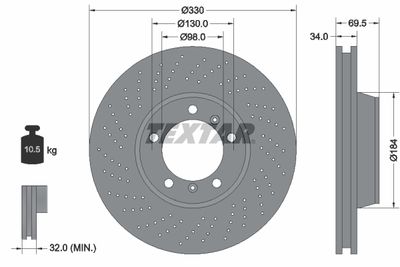 Тормозной диск TEXTAR 92149905 для PORSCHE 718