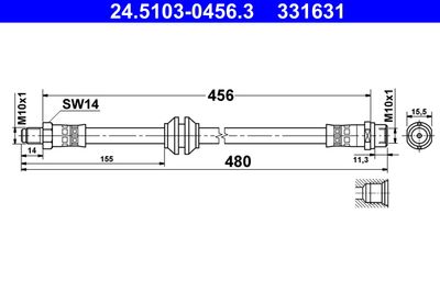 Тормозной шланг ATE 24.5103-0456.3 для MERCEDES-BENZ VITO