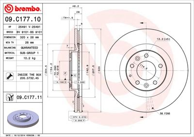 Тормозной диск BREMBO 09.C177.11 для FORD USA EDGE