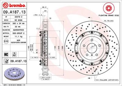 Тормозной диск BREMBO 09.A187.13 для NISSAN GT-R
