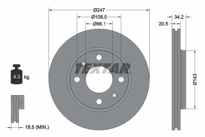 Тормозной диск TEXTAR 92043103 для PEUGEOT 206+