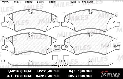 Комплект тормозных колодок, дисковый тормоз MILES E100271 для LAND ROVER RANGE ROVER