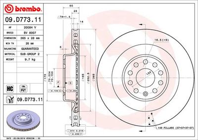 Тормозной диск BREMBO 09.D773.11 для TESLA MODEL S	
