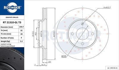 спирачен диск ROTINGER RT 21310-GL T3