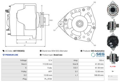 GENERATOR / ALTERNATOR AS-PL A01159SEG 4